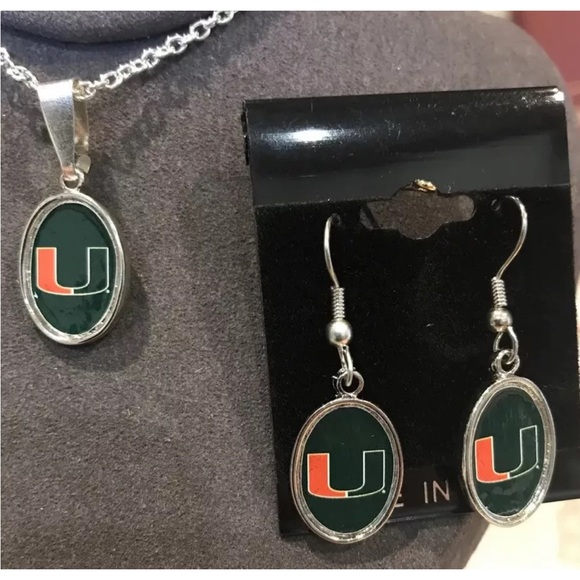 Miami Hurricanes College Dangle Earrings and Necklace Licensed - Picture 1 of 3